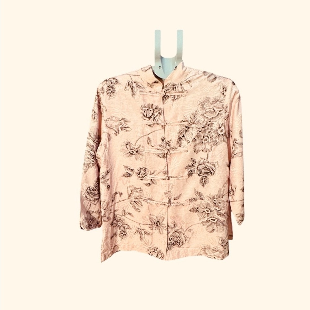 VTG Carole Little Pink and Black Floral Silk Mandarin Collar Jacket